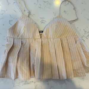 Zara Light Pink Pinstripe Pleated Cami Top